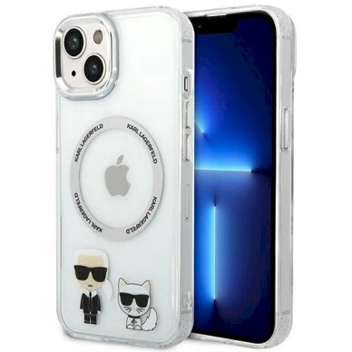 Originalus dėklas Karl Lagerfeld KLHMP14MHKCT iPhone 14 Plus 6.7 hardcase Permatomas / Permatomas Karl &amp  Choupette Aluminum Magsafe