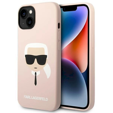 Originalus dėklas Karl Lagerfeld KLHMP14MSLKHLP iPhone 14 Plus 6,7" hardcase jasno/light rožinis Silicone Karl`s Head Magsafe