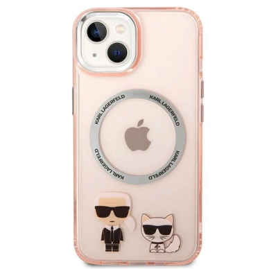 Originalus dėklas Karl Lagerfeld KLHMP14SHKCP iPhone 14 6.1 hardcase rožinis / rožinis Karl &amp  Choupette Aluminum Magsafe 2