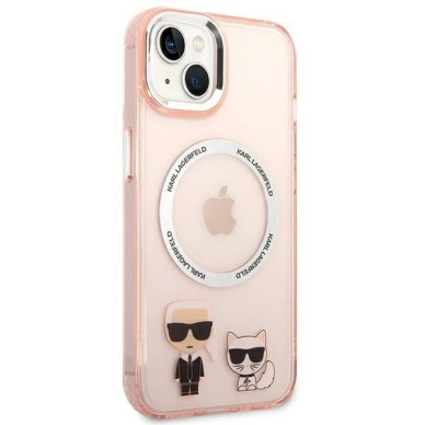 Originalus dėklas Karl Lagerfeld KLHMP14SHKCP iPhone 14 6.1 hardcase rožinis / rožinis Karl &amp  Choupette Aluminum Magsafe 3