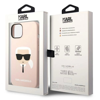 Originalus dėklas Karl Lagerfeld KLHMP14SSLKHLP iPhone 14 6.1 hardcase light rožinis / light rožinis Silicone Karl`s Head Magsafe 7