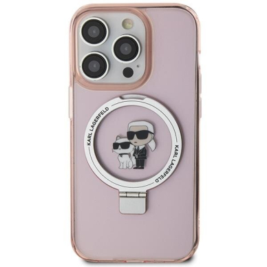 Originalus dėklas Karl Lagerfeld KLHMP15LHMRSCHP iPhone 15 Pro 6.1  rožinis/rožinis hardcase Ring Stand Choupette Head MagSafe 3