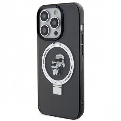 Originalus dėklas Karl Lagerfeld KLHMP15MHMRSKCK iPhone 15 Plus 6.7 Juodas hardcase Ring Stand Karl&amp Choupette MagSafe 2