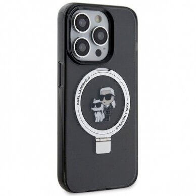 Originalus dėklas Karl Lagerfeld KLHMP15MHMRSKCK iPhone 15 Plus 6.7 Juodas hardcase Ring Stand Karl&amp Choupette MagSafe 4