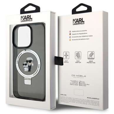 Originalus dėklas Karl Lagerfeld KLHMP15SHMRSKCK iPhone 15 6.1  Juodas hardcase Ring Stand Karl&amp Choupette MagSafe 4