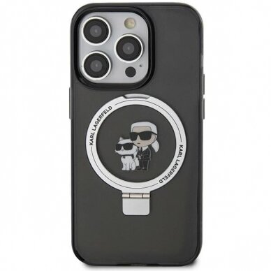 Originalus dėklas Karl Lagerfeld KLHMP15XHMRSKHK iPhone 15 Pro Max 6.7  Juodas hardcase Ring Stand Karl Head MagSafe 6