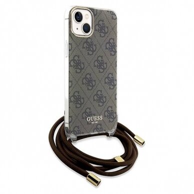 Originalus Guess dėklas Crossbody Cord 4G Print case for iPhone 15 / 14 / 13 - Rudas 2