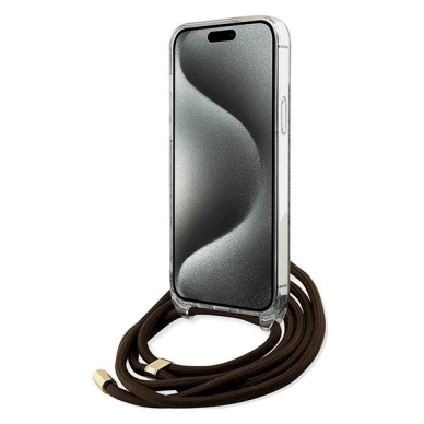 Originalus Guess dėklas Crossbody Cord 4G Print case for iPhone 15 / 14 / 13 - Rudas 3