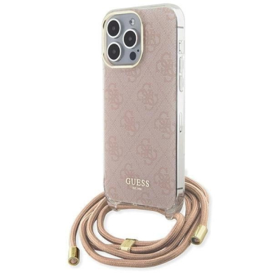 Originalus Guess dėklas Crossbody Cord 4G Print case for iPhone 15 Pro Max - Rožinis