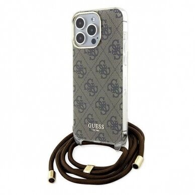 Originalus Guess dėklas Crossbody Cord 4G Print case for iPhone 15 Pro Max - Rudas