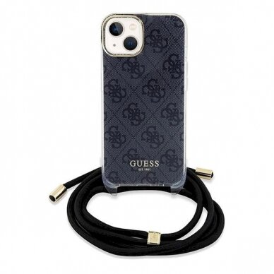 Originalus Guess dėklas Crossbody Cord 4G Print Case for iPhone 15/14/13 - Juodas 1