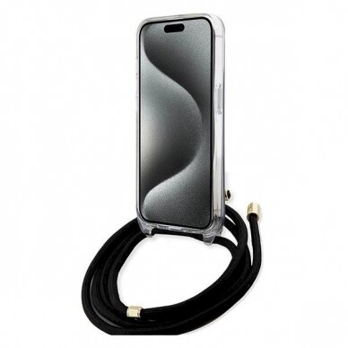 Originalus Guess dėklas Crossbody Cord 4G Print Case for iPhone 15/14/13 - Juodas 3