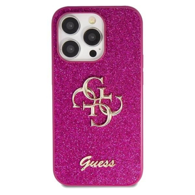 Originalus Guess dėklas Glitter Script Big 4G case for iPhone 15 Pro Max - Violetinis 2