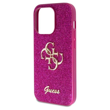 Originalus Guess dėklas Glitter Script Big 4G case for iPhone 15 Pro Max - Violetinis 5