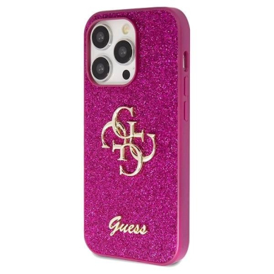 Originalus Guess dėklas Glitter Script Big 4G case for iPhone 15 Pro - Violetinis 1