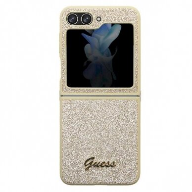 Originalus Guess dėklas Glitter Script case for Samsung Galaxy Z Flip 5 - Auksinis 1