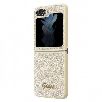 Originalus Guess dėklas Glitter Script case for Samsung Galaxy Z Flip 5 - Auksinis 5