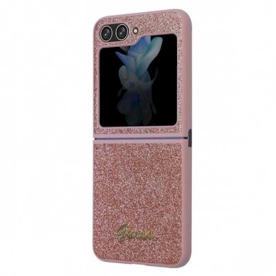 Originalus Guess dėklas Glitter Script case for Samsung Galaxy Z Flip 5 - Rožinis 5