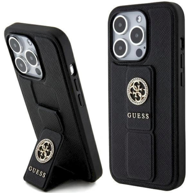 Originalus Guess dėklas Grip Stand 4G Saffiano Strass case for iPhone 15 Pro Max - Juodas 7