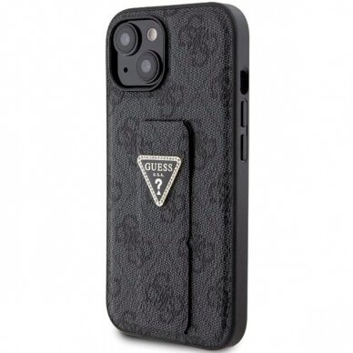 Originalus Guess dėklas Grip Stand 4G Triangle Strass case for iPhone 15 - Juodas 1