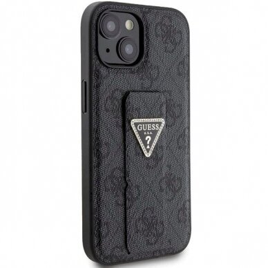 Originalus Guess dėklas Grip Stand 4G Triangle Strass case for iPhone 15 - Juodas 3