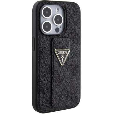 Originalus Guess dėklas Grip Stand 4G Triangle Strass case for iPhone 15 Pro Max - Juodas 4