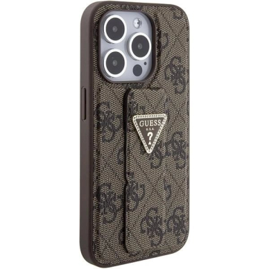 Originalus Guess dėklas Grip Stand 4G Triangle Strass case for iPhone 15 Pro Max - Rudas 4