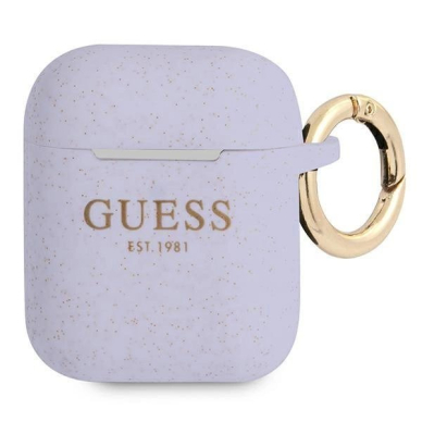 Originalus Guess dėklas GUA2SGGEU AirPods cover Violetinis/Violetinis Silicone Glitter