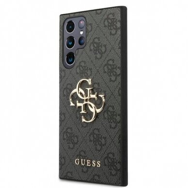 Originalus Guess dėklas GUHCS22L4GMGGR S908 S22 Ultra Pilkas hardcase 4G Big Metal Logo 1