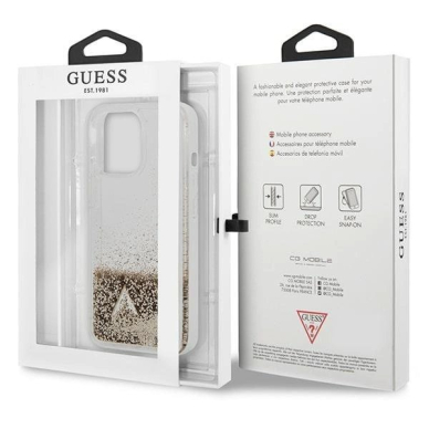 Originalus Guess dėklas GUOHCP14LGLHFLGO iPhone 14 Pro 6.1 &quot;Auksinis / Auksinis hardcase Glitter Charms 7