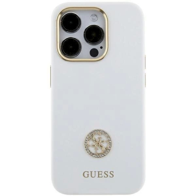 Originalus Guess dėklas Silicone Logo Strass 4G case for iPhone 15 - Baltas