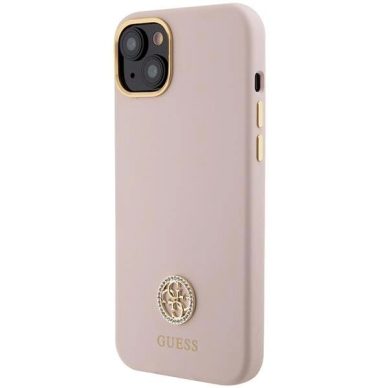 Originalus Guess dėklas Silicone Logo Strass 4G case for iPhone 15 - light Rožinis