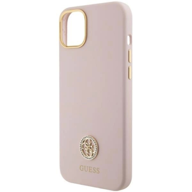 Originalus Guess dėklas Silicone Logo Strass 4G case for iPhone 15 - light Rožinis 2