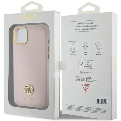 Originalus Guess dėklas Silicone Logo Strass 4G case for iPhone 15 - light Rožinis 6