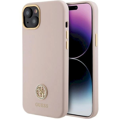 Originalus Guess dėklas Silicone Logo Strass 4G case for iPhone 15 - light Rožinis 7