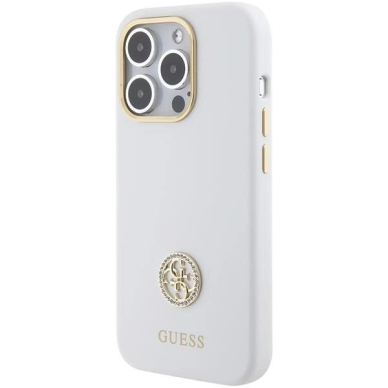 Originalus Guess dėklas Silicone Logo Strass 4G case for iPhone 15 Pro Max - Baltas 1