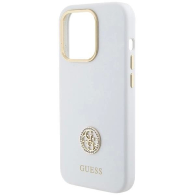 Originalus Guess dėklas Silicone Logo Strass 4G case for iPhone 15 Pro Max - Baltas 5