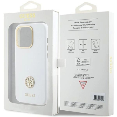 Originalus Guess dėklas Silicone Logo Strass 4G case for iPhone 15 Pro Max - Baltas 7