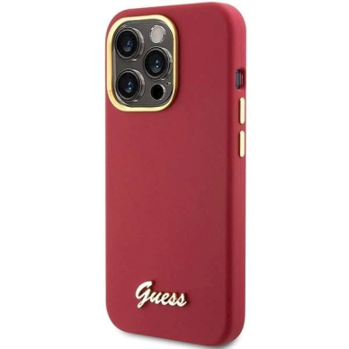 Originalus Guess dėklas Silicone Script Metal Logo &amp; Frame case for iPhone 15 Pro Max - Raudonas 1