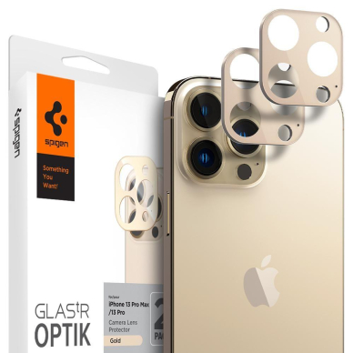 Kameros Apsauga SPIGEN OPTIK.TR CAMERA PROTECTOR 2-pakuotės IPHONE 13 PRO / 13 PRO MAX Auksinė