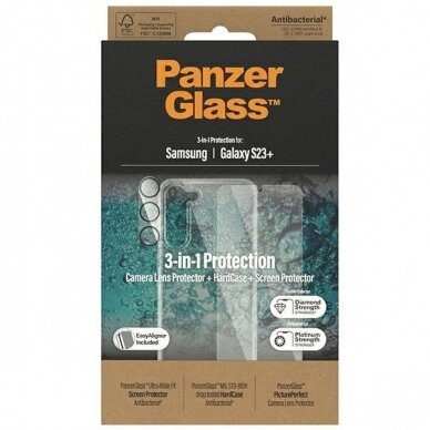 PanzerGlass Bundle 3in1 set Permatomas Dėklas + Plėvelė + kameros apsauga Samsung Galaxy S23+ 2