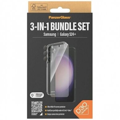 PanzerGlass Bundle 3in1 set Permatomas Dėklas + Plėvelė + kameros apsauga Samsung Galaxy S24+ 3