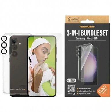 PanzerGlass Bundle 3in1 set Permatomas Dėklas + Plėvelė + kameros apsauga Samsung Galaxy S24+