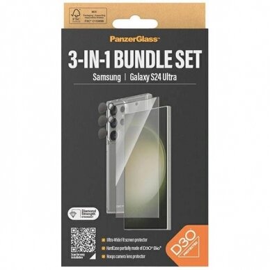 PanzerGlass Bundle 3in1 Permatomas Dėklas + Plėvelė + Kameros apsauga Samsung Galaxy S24 Ultra 3