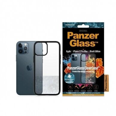 PanzerGlass antibacterial dėklas iPhone 12 Pro Max - Permatomas Juodas