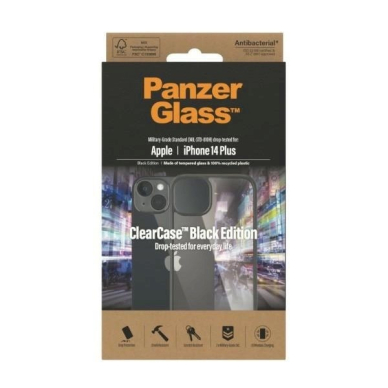 PanzerGlass antibacterial dėklas iPhone 14 Plus / 15 Plus - Permatomas Juodas 2