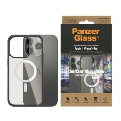 PanzerGlass DėklasMagSafe antibacterial iPhone 14 Pro - Permatomas Juodas