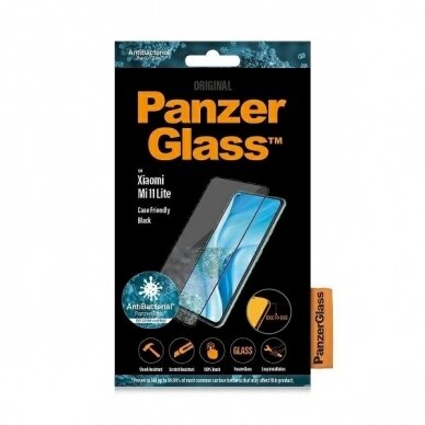 PanzerGlass E2E Regular Apsauginis stiklas Xiaomi Mi 11 Lite 5G antibacterial -Juodas  2