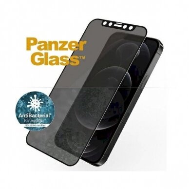 PanzerGlass E2E Super+ Microfracture antibacterial privacy Apsauginis stiklas  iPhone 12 / 12 Pro -Juodas  1