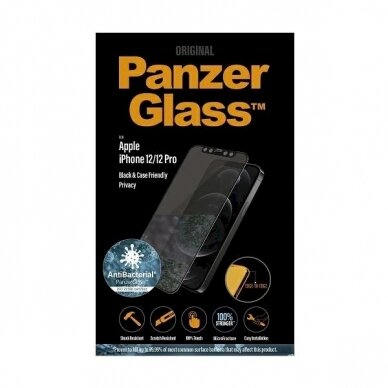 PanzerGlass E2E Super+ Microfracture antibacterial privacy Apsauginis stiklas  iPhone 12 / 12 Pro -Juodas  2